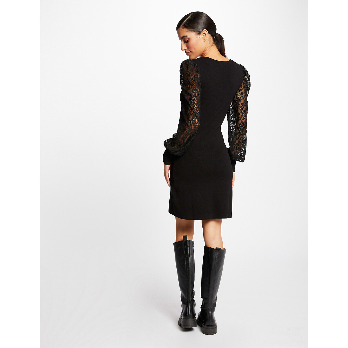 Платье-пуловер MORGAN Платье-пуловер Приталенное с рукавами из кружева XS черный, размер XS - фото 3