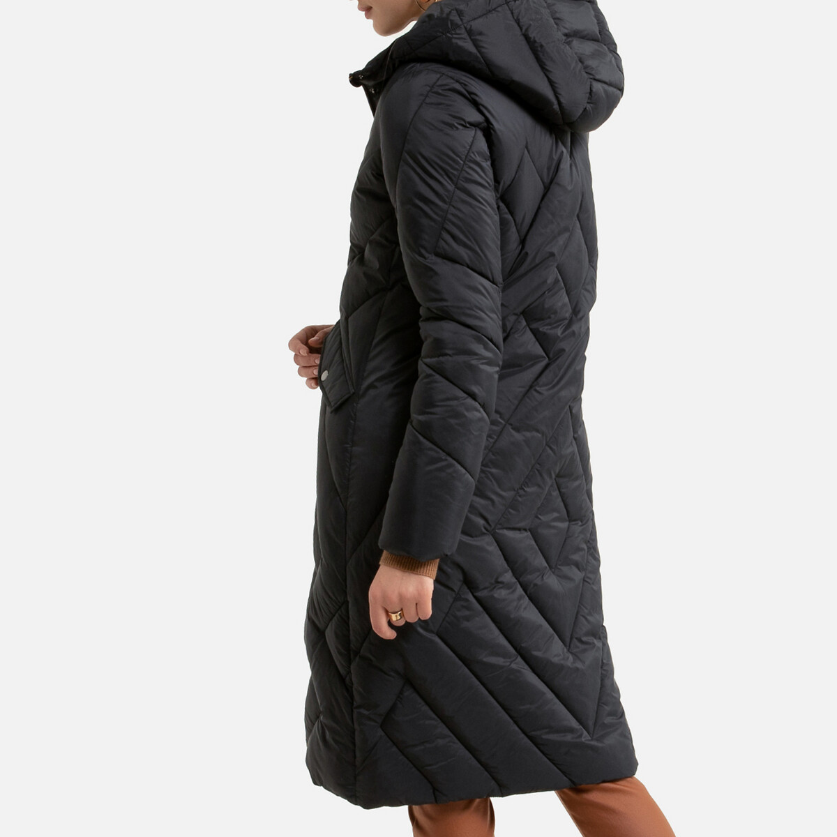 Куртка LaRedoute Стеганая длинная с капюшоном зимняя модель 54 (FR) - 60 (RUS) черный, размер 54 (FR) - 60 (RUS) Стеганая длинная с капюшоном зимняя модель 54 (FR) - 60 (RUS) черный - фото 4