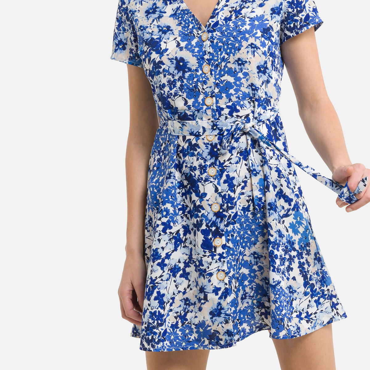 Платье ONLY С цветочным принтом короткое V-образный принт S синий, размер S - фото 3