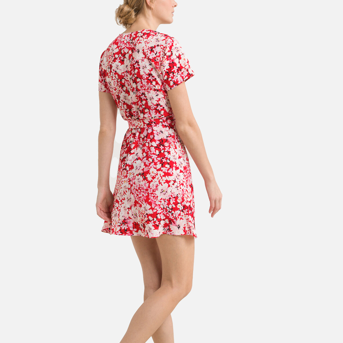 Платье ONLY С цветочным принтом короткое V-образный принт M красный, размер M - фото 4