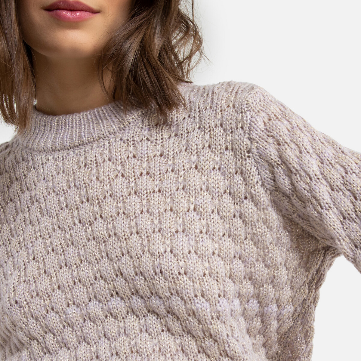 Пуловер La Redoute Из тонкого трикотажа блестящий эффект S фиолетовый, размер S - фото 3