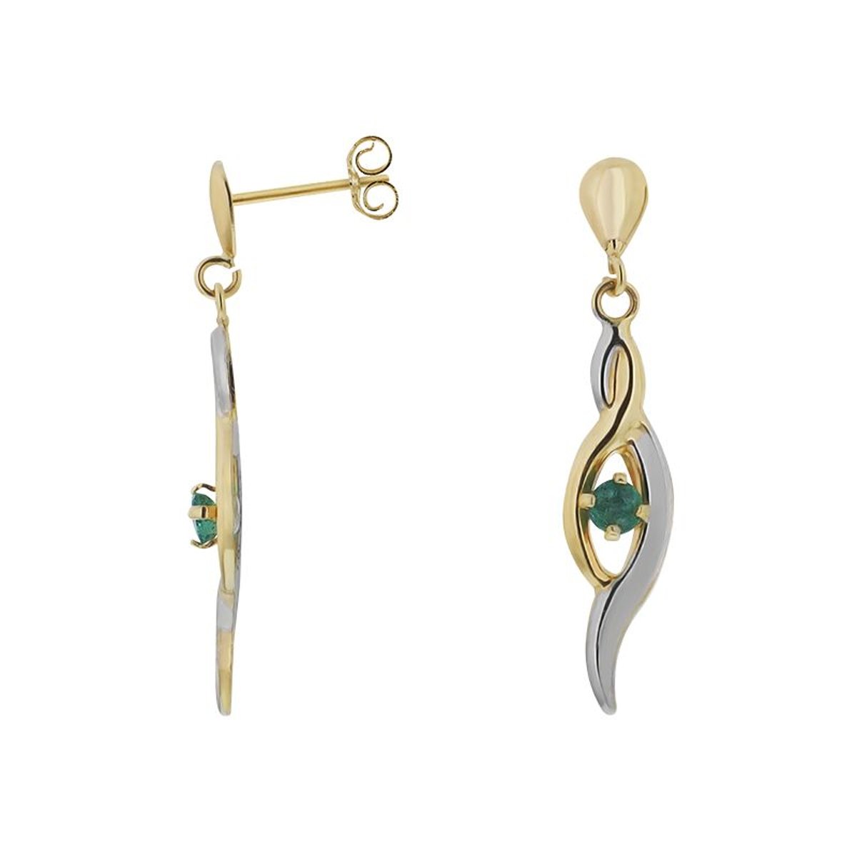 Boucles d'oreilles en Or 375/1000 Jaune et Emeraude