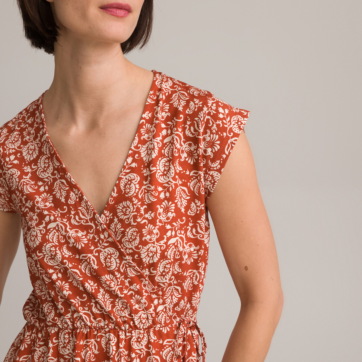 Платье-миди Расклешенное с цветочным принтом 56 красный LaRedoute, размер 56 - фото 3