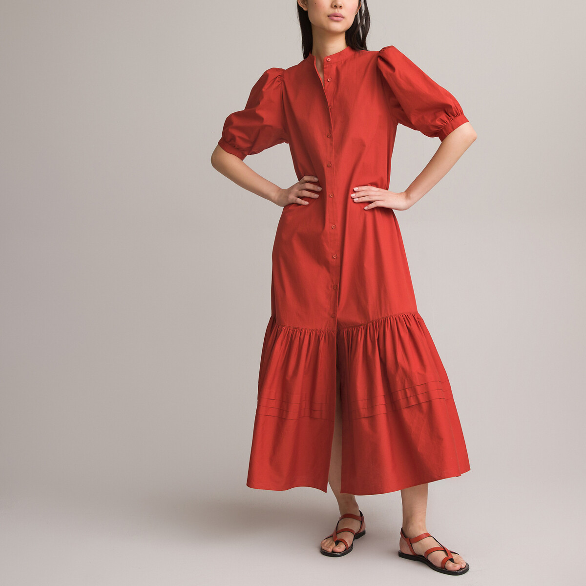 Платье С круглым вырезом и короткими рукавами с напуском низ с воланом 54 красный LaRedoute, размер 54 - фото 2