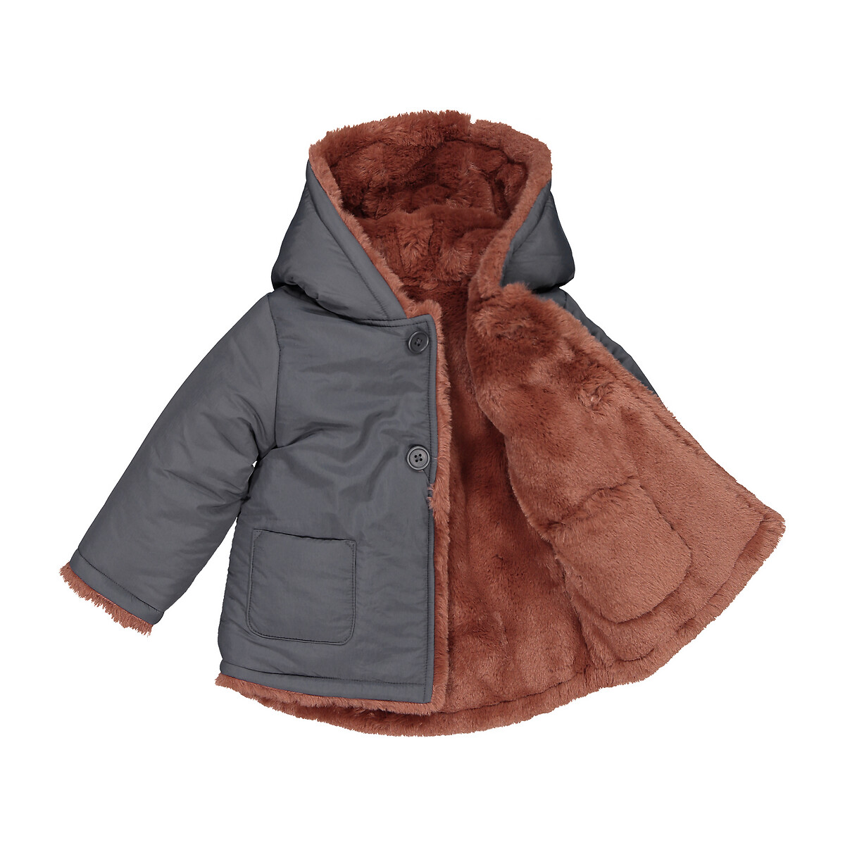 Пальто La Redoute Утепленное двустороннее с капюшоном 1 мес-3 года 3 года - 94 см каштановый, размер 3 года - 94 см - фото 3