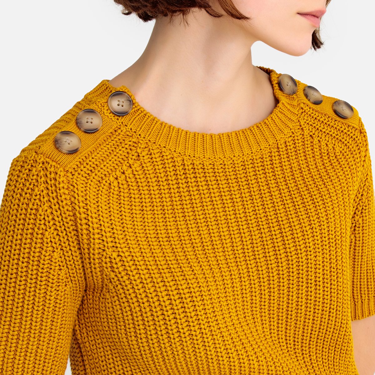Пуловер La Redoute С короткими рукавами из плотного хлопкового трикотажа M желтый, размер M - фото 3