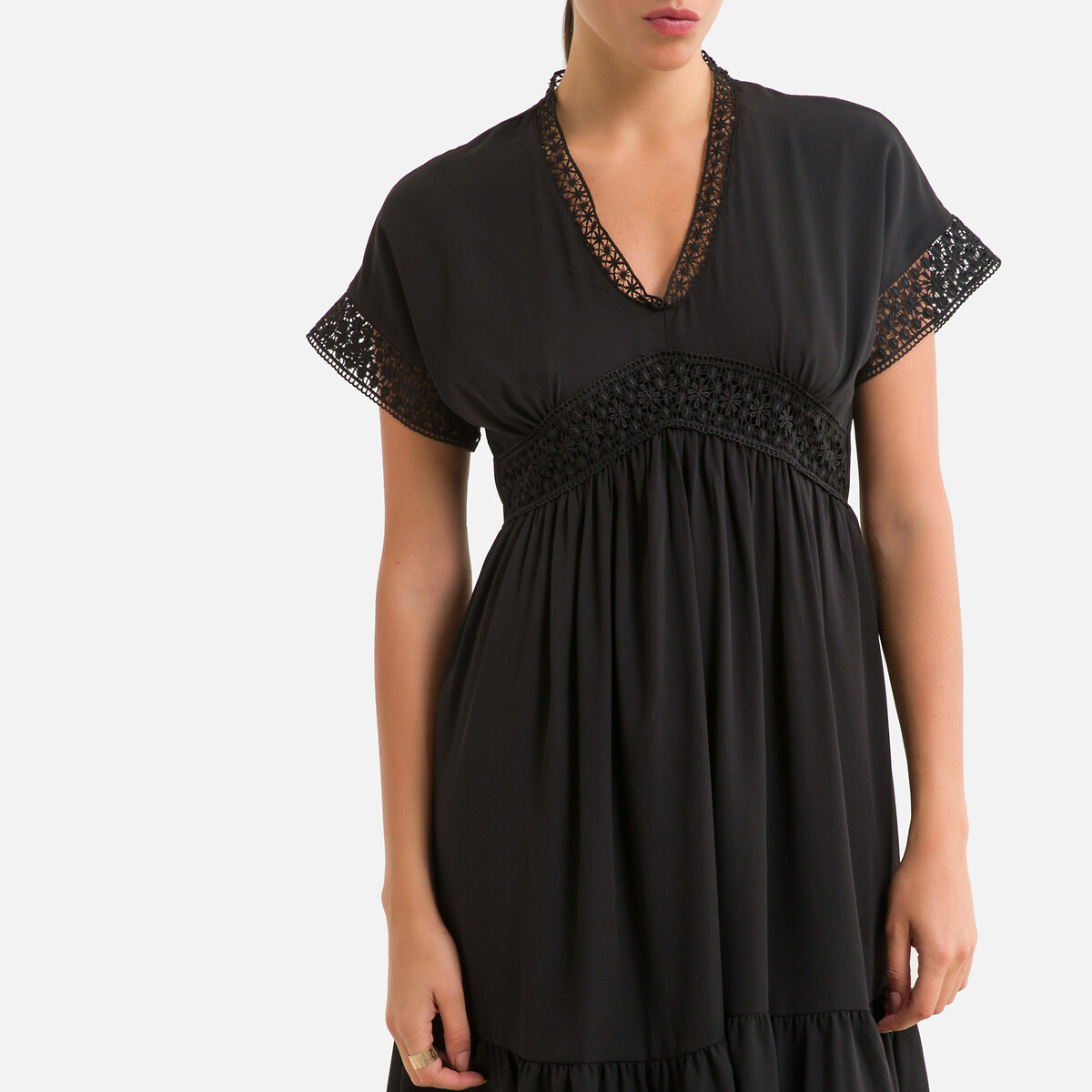Платье-миди LaRedoute Короткие рукава XS черный, размер XS - фото 3