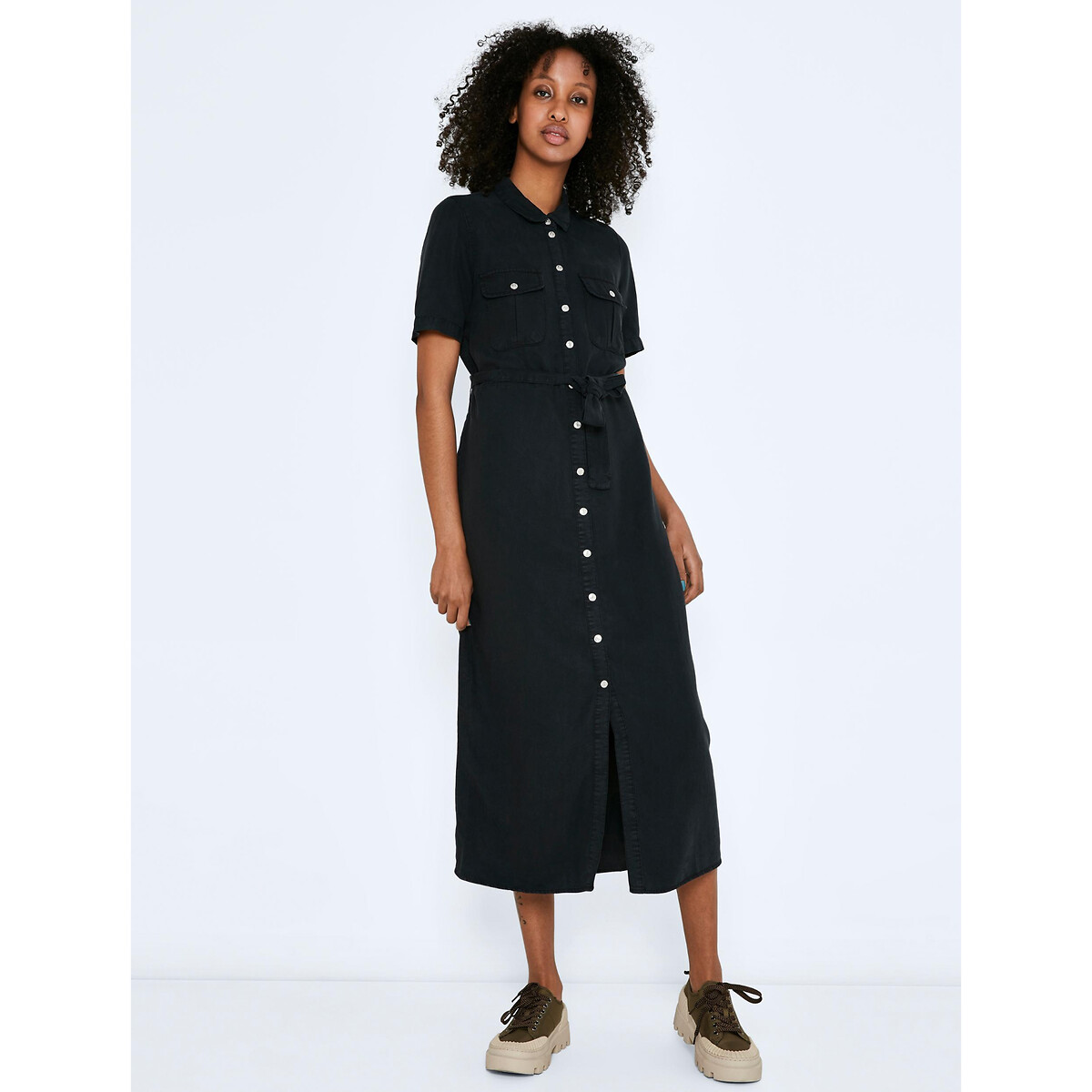 Платье-рубашка Длинное на завязках XS черный LaRedoute, размер XS - фото 2