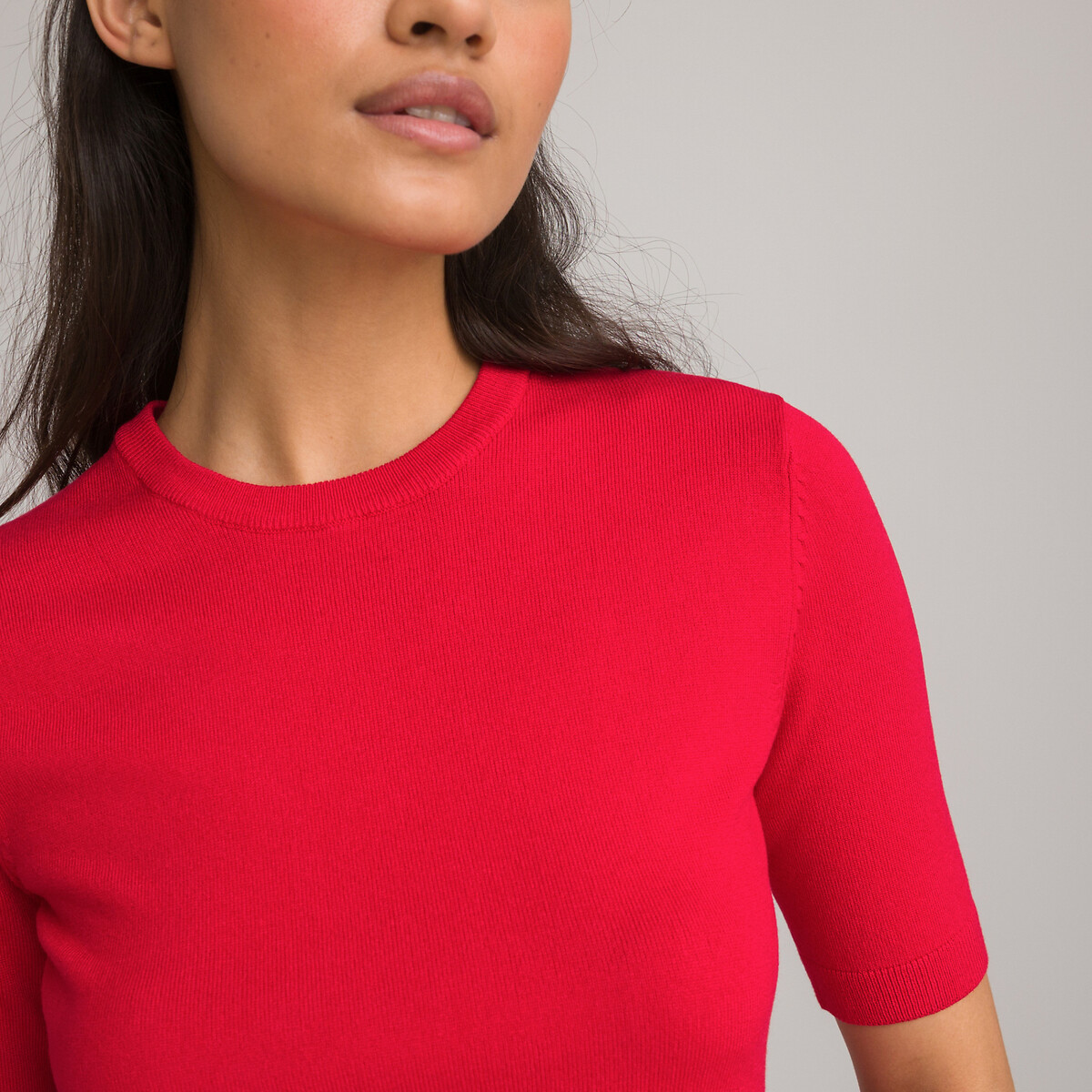 Пуловер Базовый с короткими рукавами S красный LaRedoute, размер S - фото 3