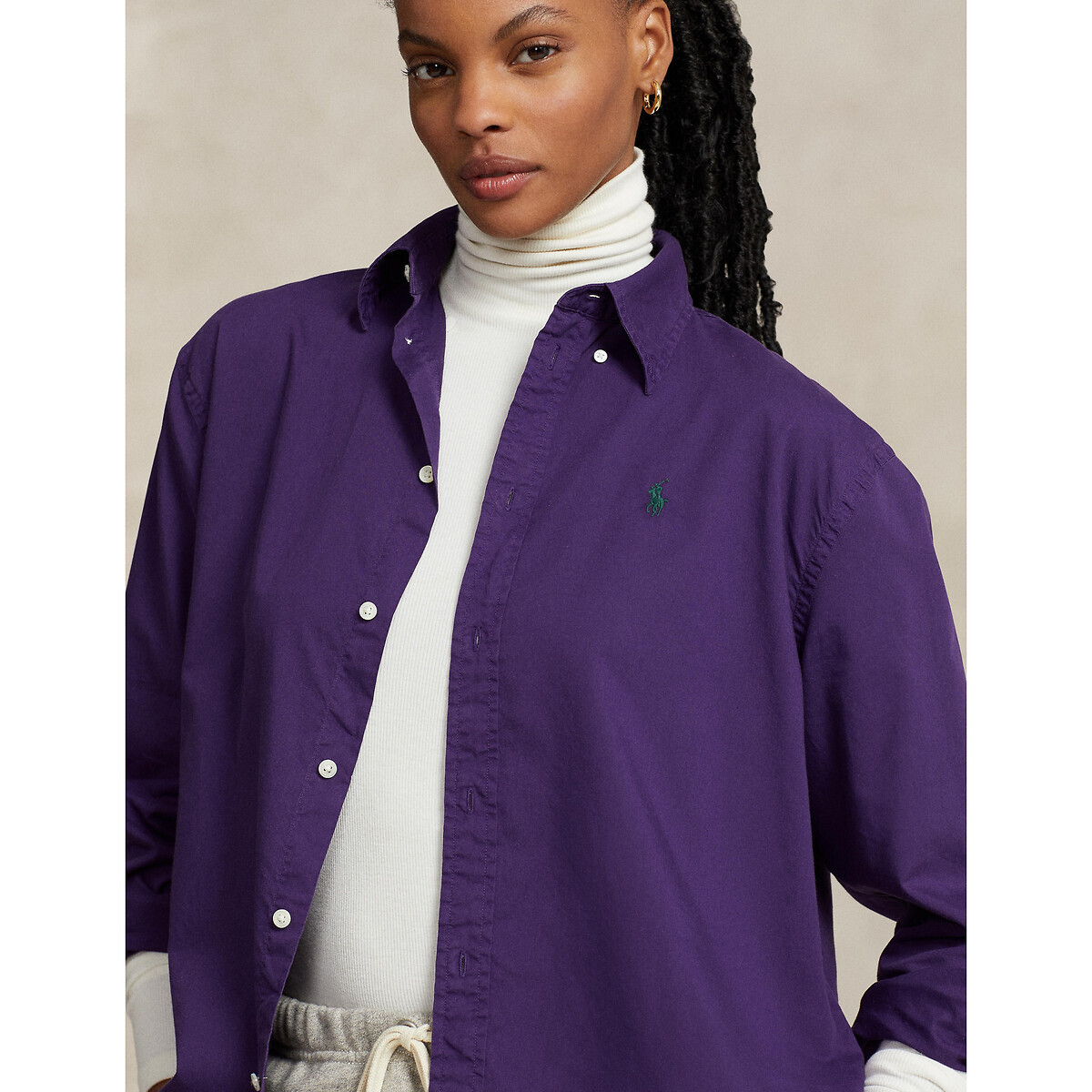 Рубашка прямая с длинными рукавами  XS фиолетовый LaRedoute, размер XS - фото 4