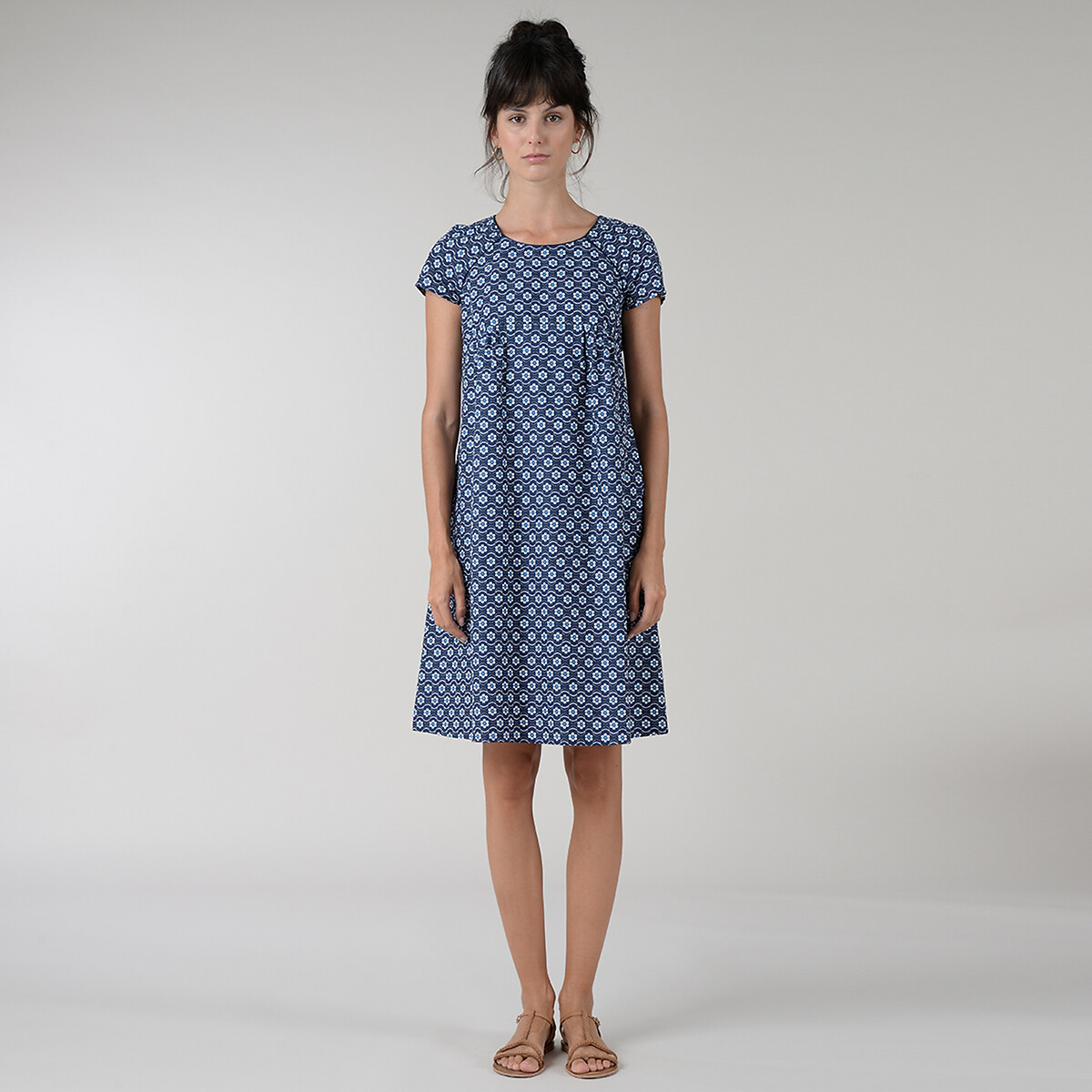 Платье LaRedoute Короткое из хлопка с принтом XS синий, размер XS - фото 2