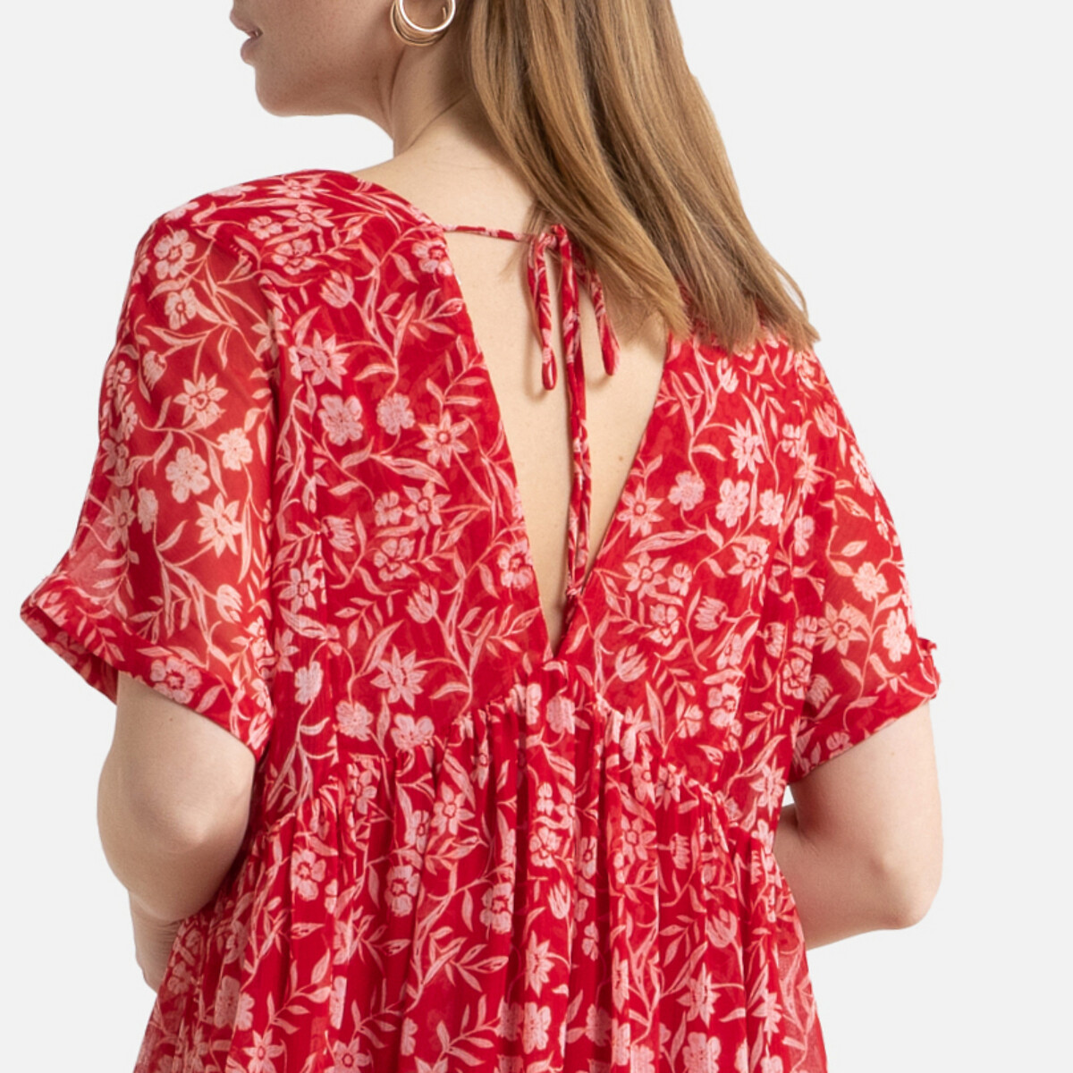 Платье LaRedoute Короткое расклешенное с цветочным рисунком M красный, размер M - фото 3