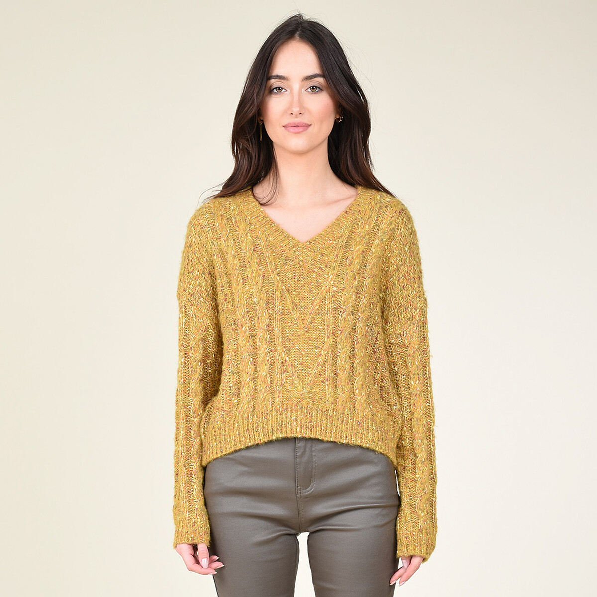 Пуловер MOLLY BRACKEN Из трикотажа меланж с V-образным вырезом XL желтый, размер XL - фото 1