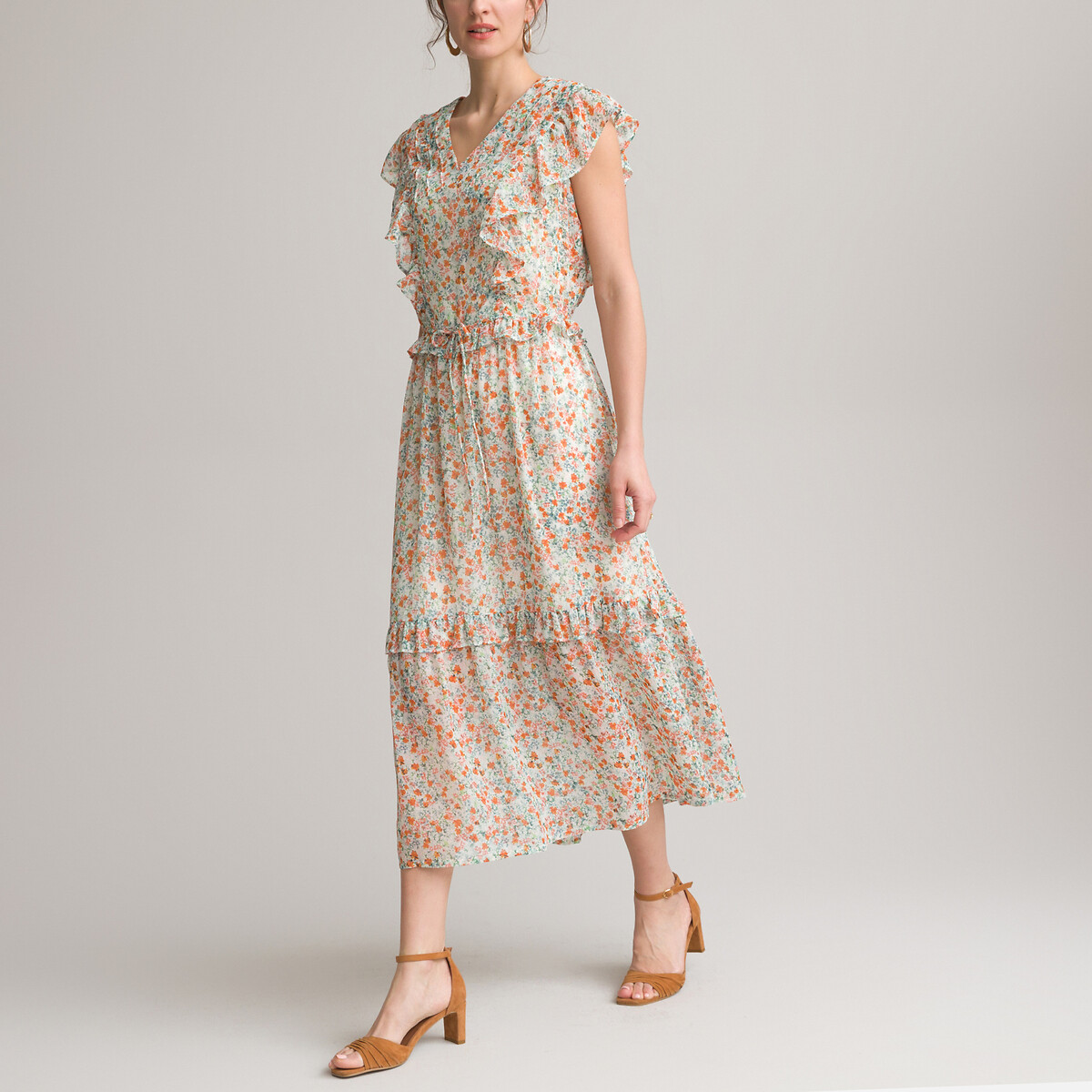 Платье ANNE WEYBURN Длинное расклешенное с цветочным принтом 44 разноцветный, размер 44 - фото 1
