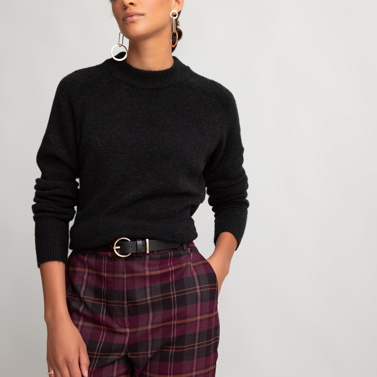 Пуловер La Redoute С круглым вырезом из плотного трикотажа S черный, размер S - фото 3