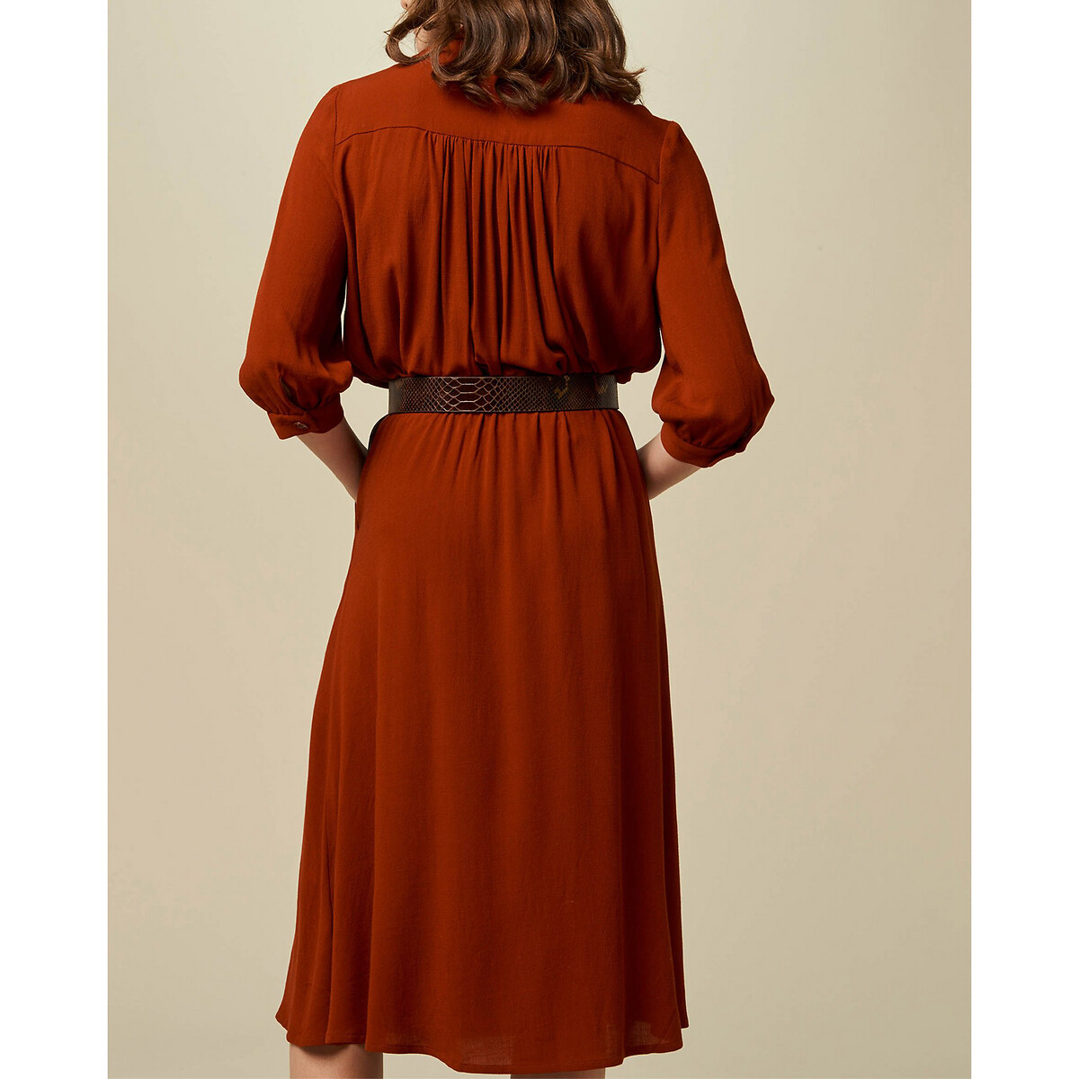 Платье LaRedoute Струящееся расклешенное JEANNETON XS каштановый, размер XS - фото 4