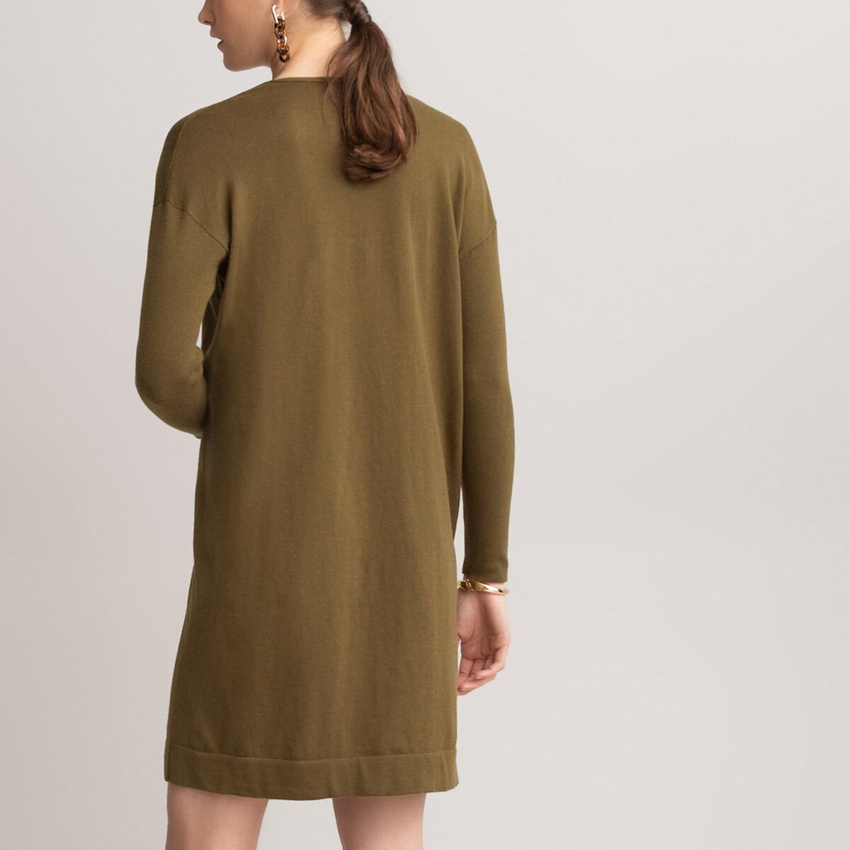 Платье-пуловер La Redoute Короткое V-образный вырез и длинные рукава из трикотажа L зеленый, размер L - фото 3