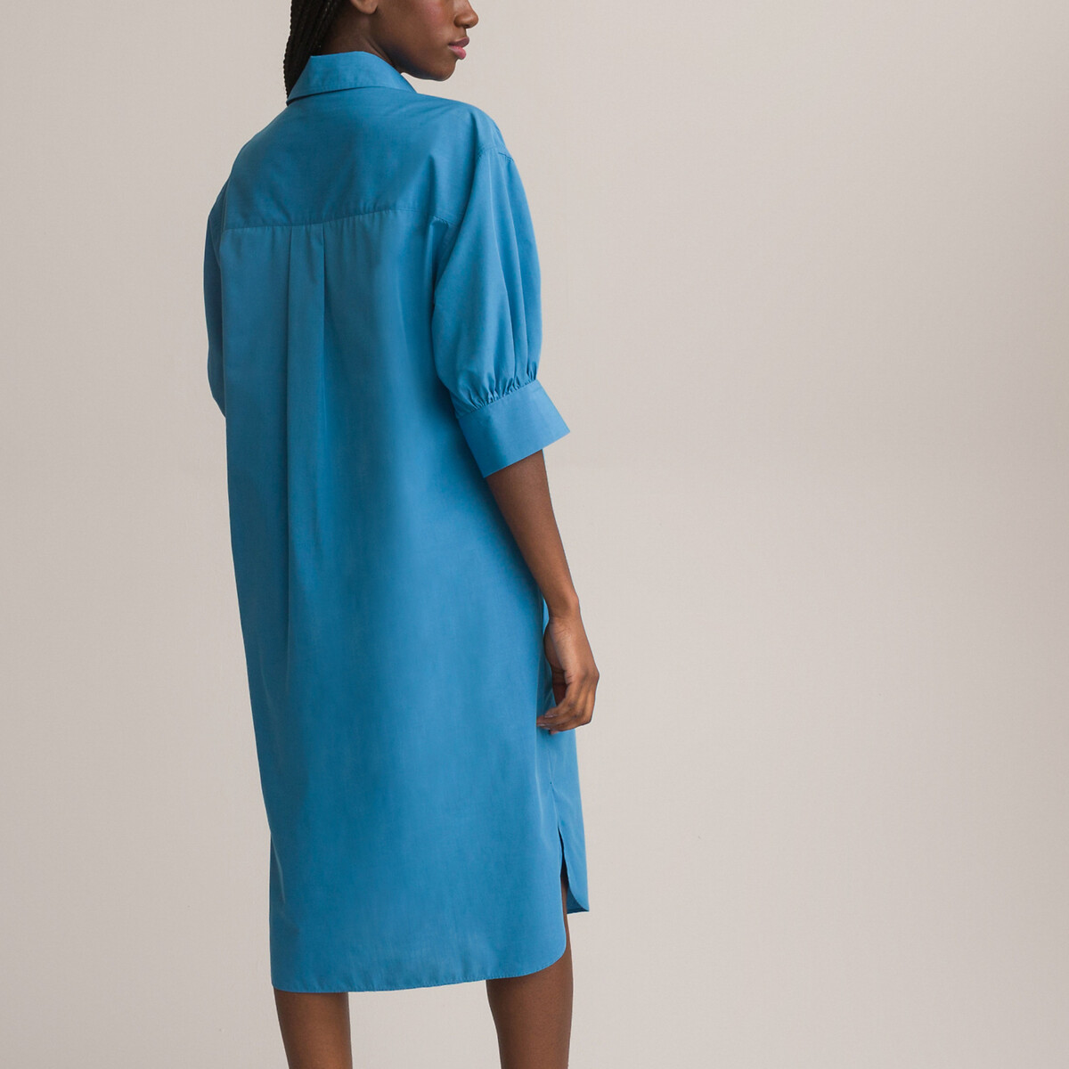 Платье-рубашка Длинное короткие рукава с напуском 44 синий LaRedoute, размер 44 - фото 3