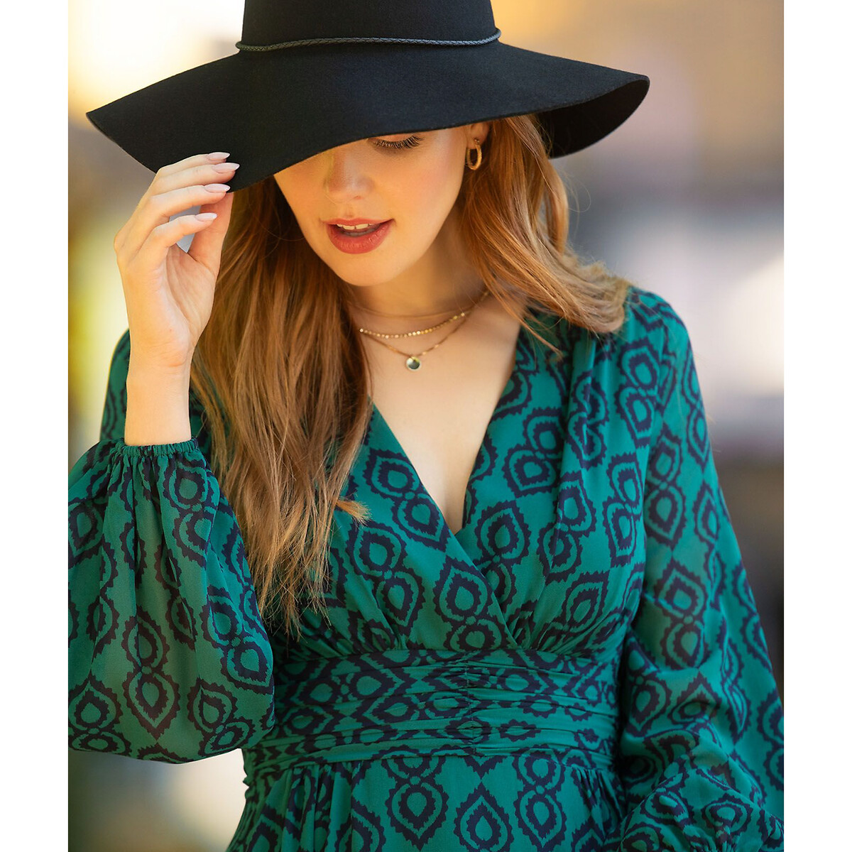 Платье-миди С вырезом с запахом и геометрическим принтом 50 зеленый LaRedoute, размер 50 - фото 5