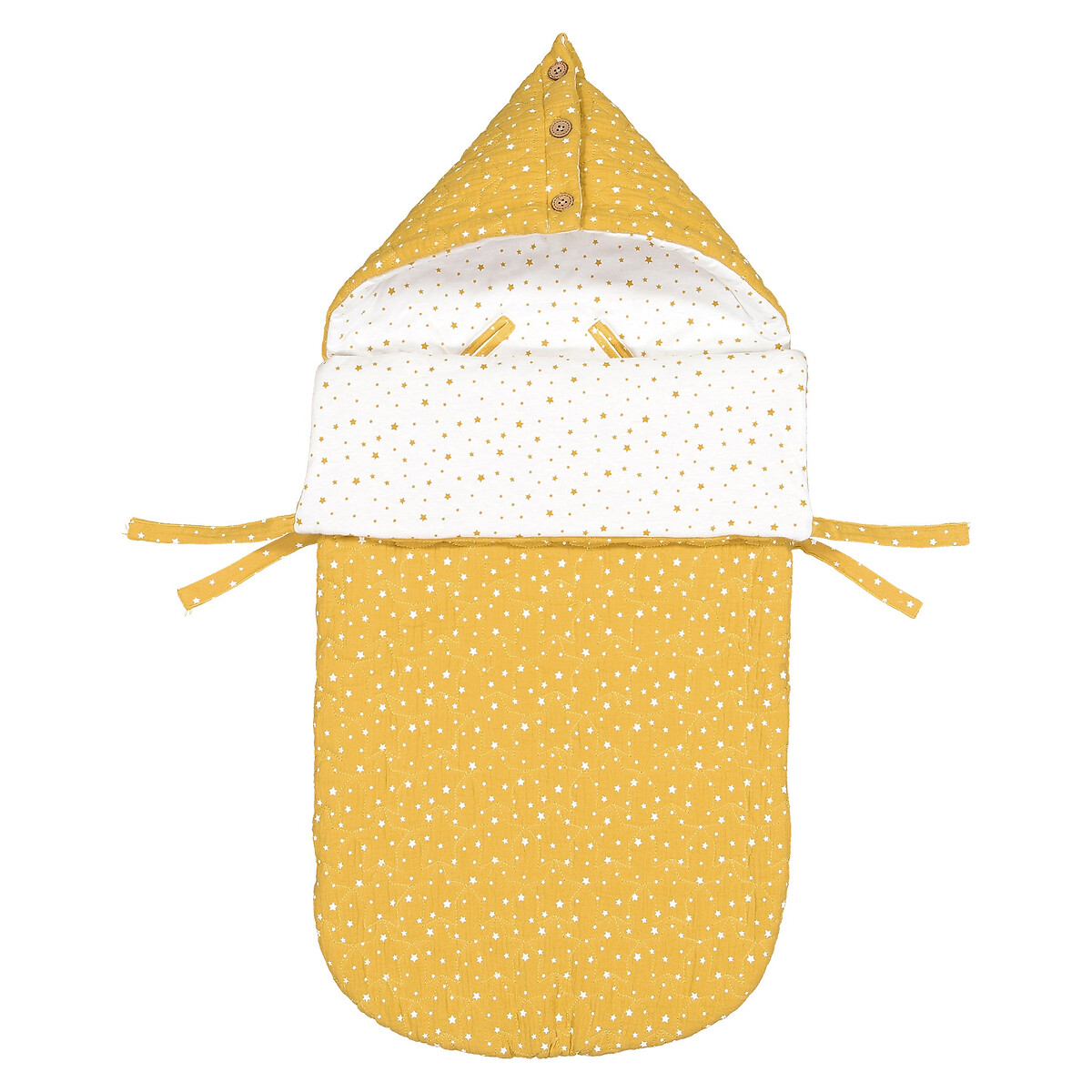 Конверт La Redoute Для новорожденного с капюшоном с рисунком из газовой хлопчатобумажной ткани единый размер желтый - фото 1