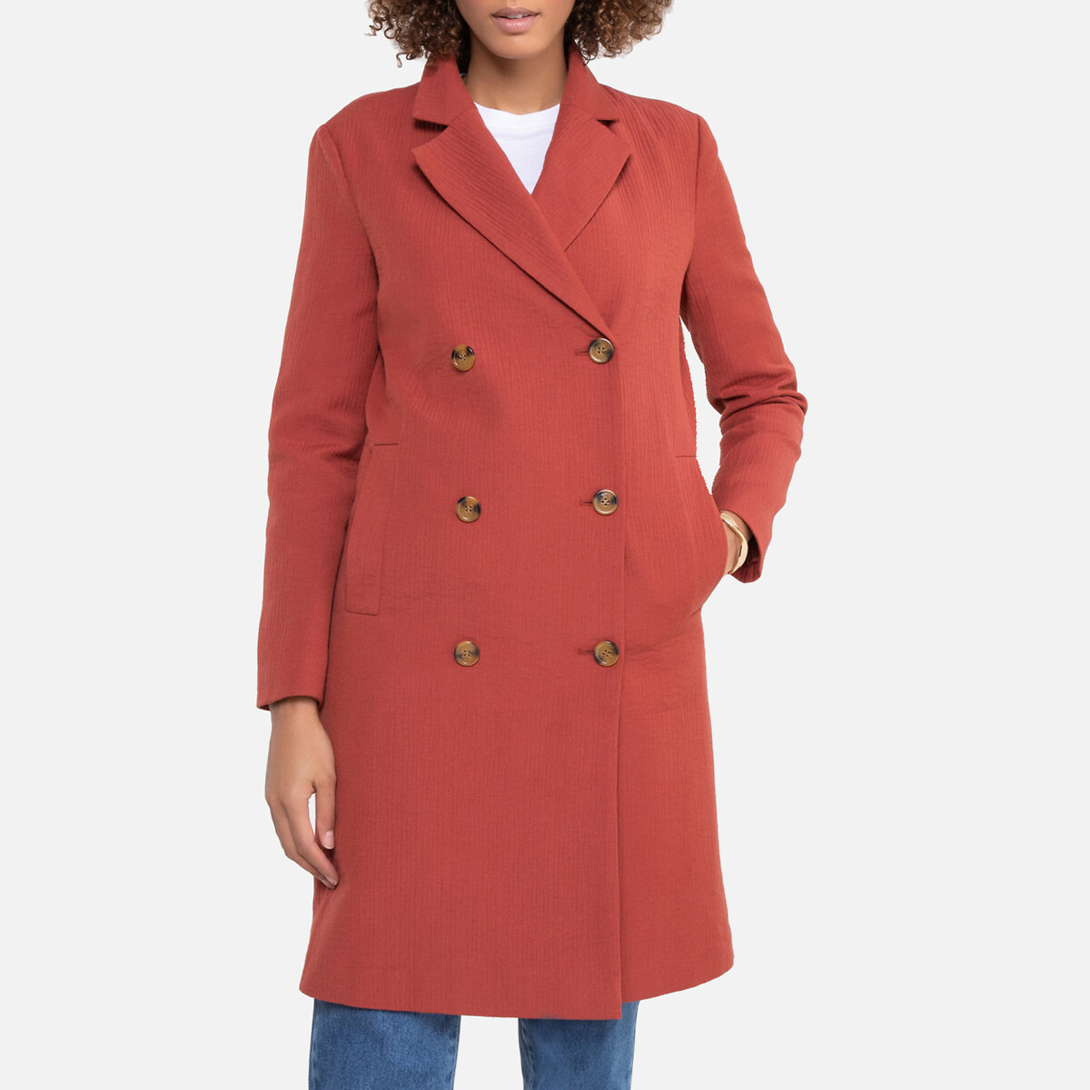 Пальто LaRedoute Пальто Легкое на двубортной застежке средней длины 34 (FR) - 40 (RUS) красный