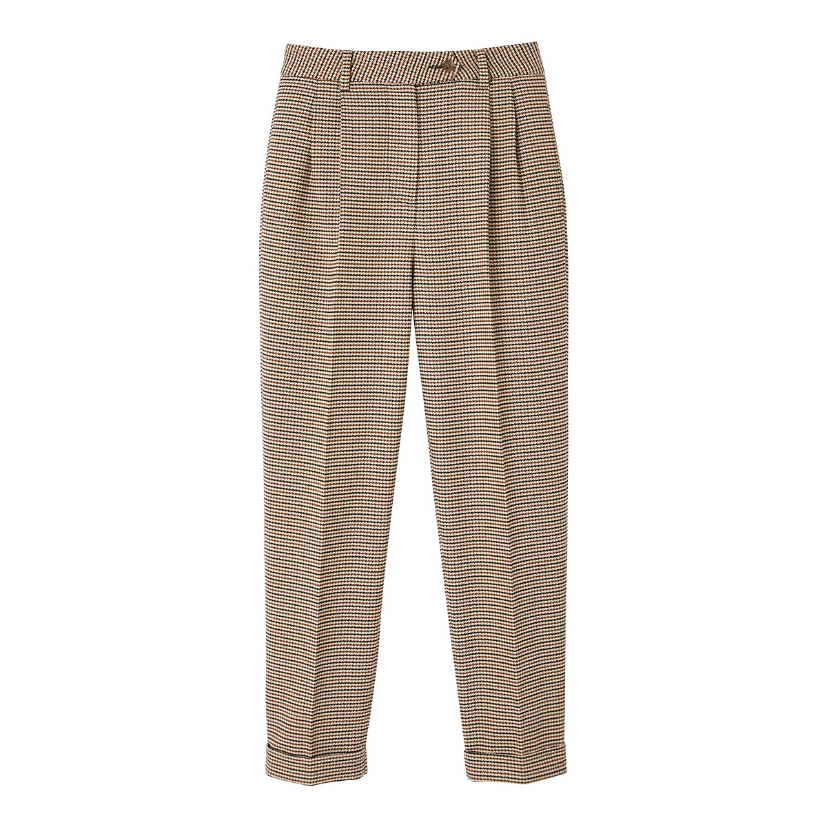 Pantalon slim à pinces, carreaux pied-de-poule