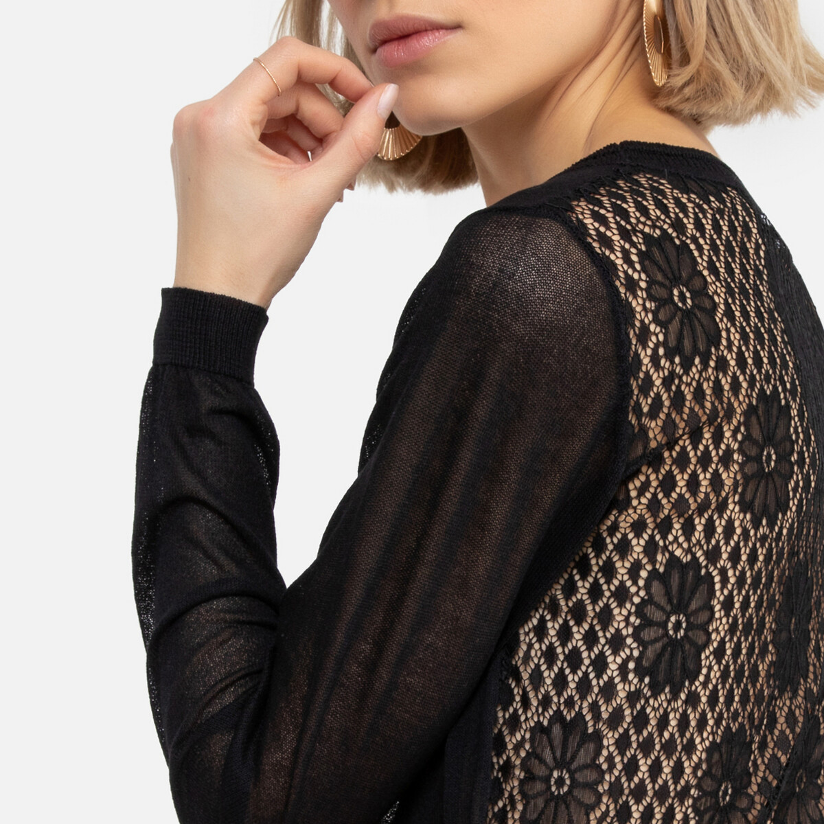

Кардиган LaRedoute, Черный, С V-образным вырезом ажурная спинка M/L черный
