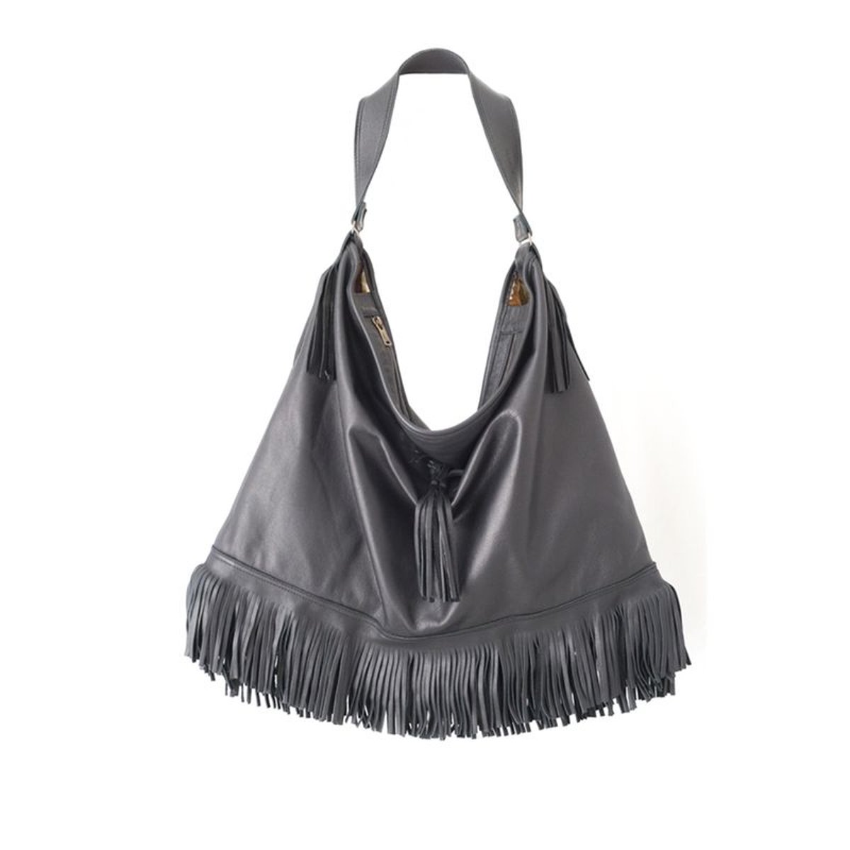 Sac noir en cuir à franges Bohemian