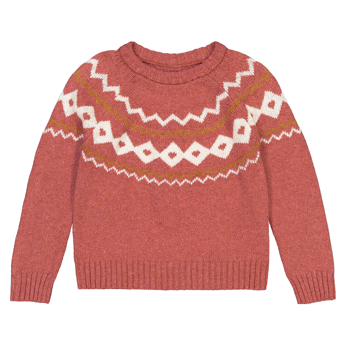 Пуловер LaRedoute С круглым вырезом из тонкого трикотажа жаккард 3-12 лет 5 лет - 108 см розовый, размер 5 лет - 108 см - фото 3