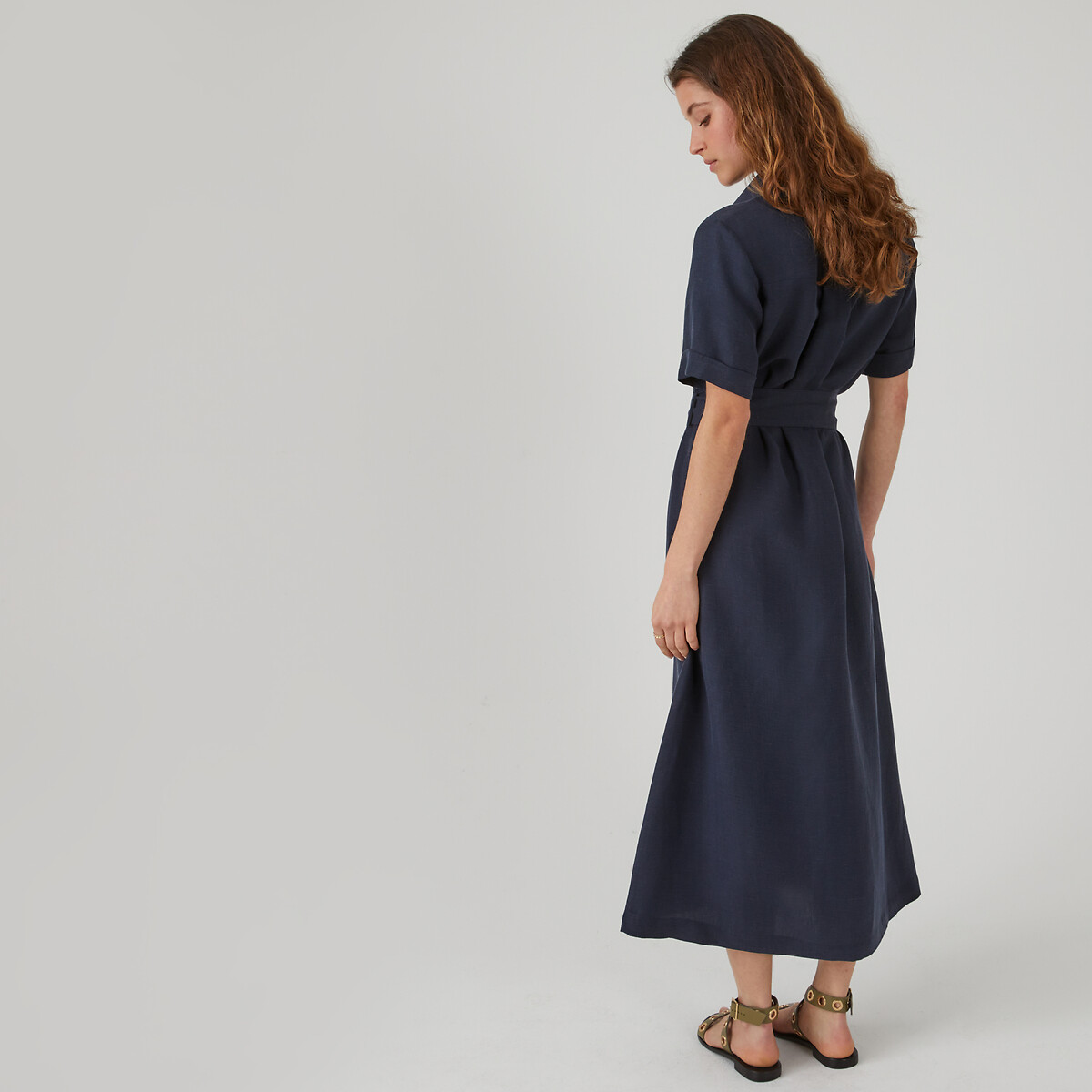 Платье-рубашка Signature из смешанной ткани из лиоцелла и льна  40 синий LaRedoute, размер 40 - фото 4