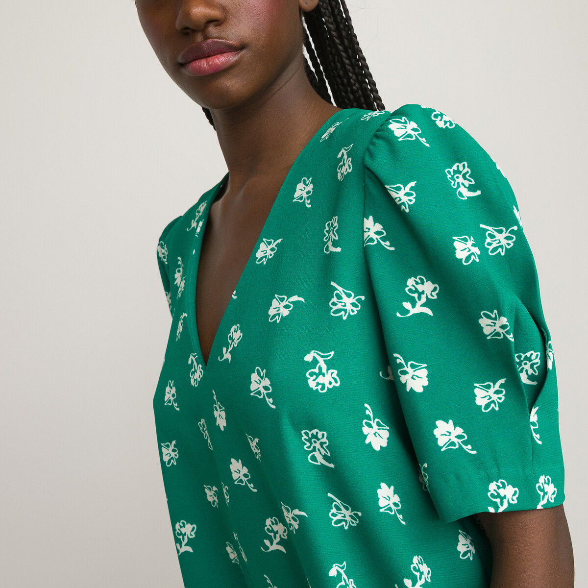 Платье Расклешенное с V-образным вырезом короткими рукавами и принтом 58 зеленый LaRedoute, размер 58 - фото 3