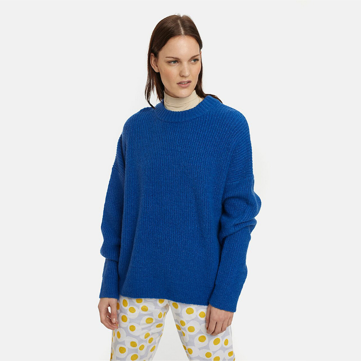 Пуловер La Redoute С круглым вырезом широкого покроя M синий, размер M - фото 1