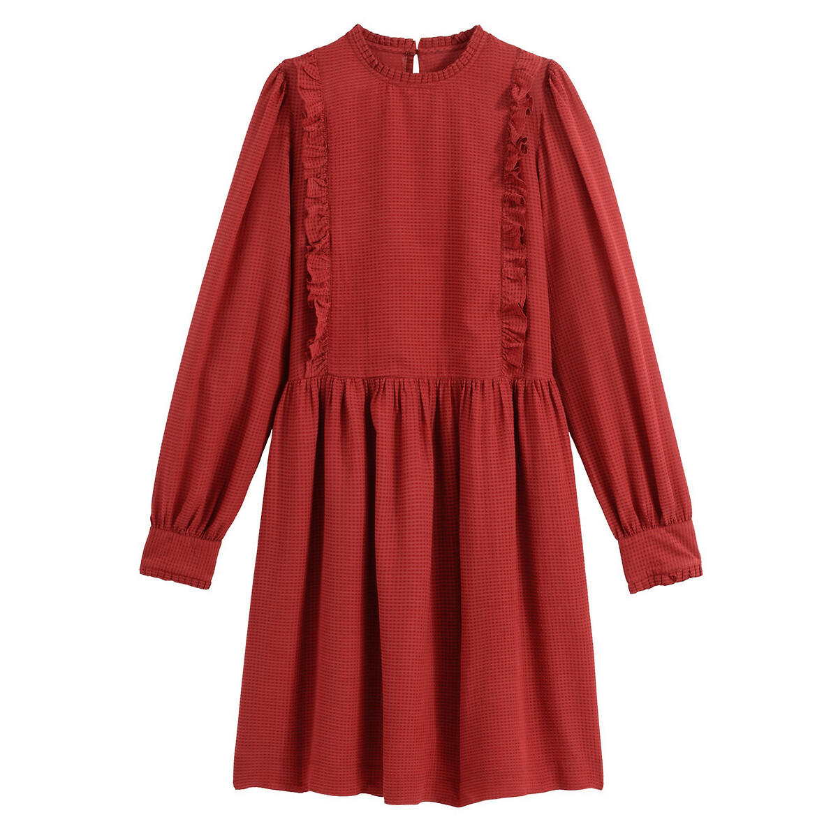 Платье La Redoute Расклешенное короткое с отделкой воланами 42 (FR) - 48 (RUS) красный, размер 42 (FR) - 48 (RUS) Расклешенное короткое с отделкой воланами 42 (FR) - 48 (RUS) красный - фото 5