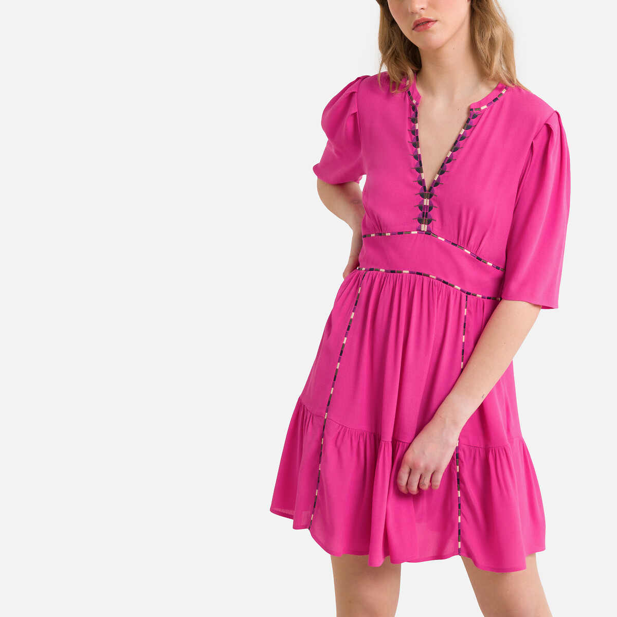 Платье Расклешенное короткое короткие рукава TERESA  1(S) розовый