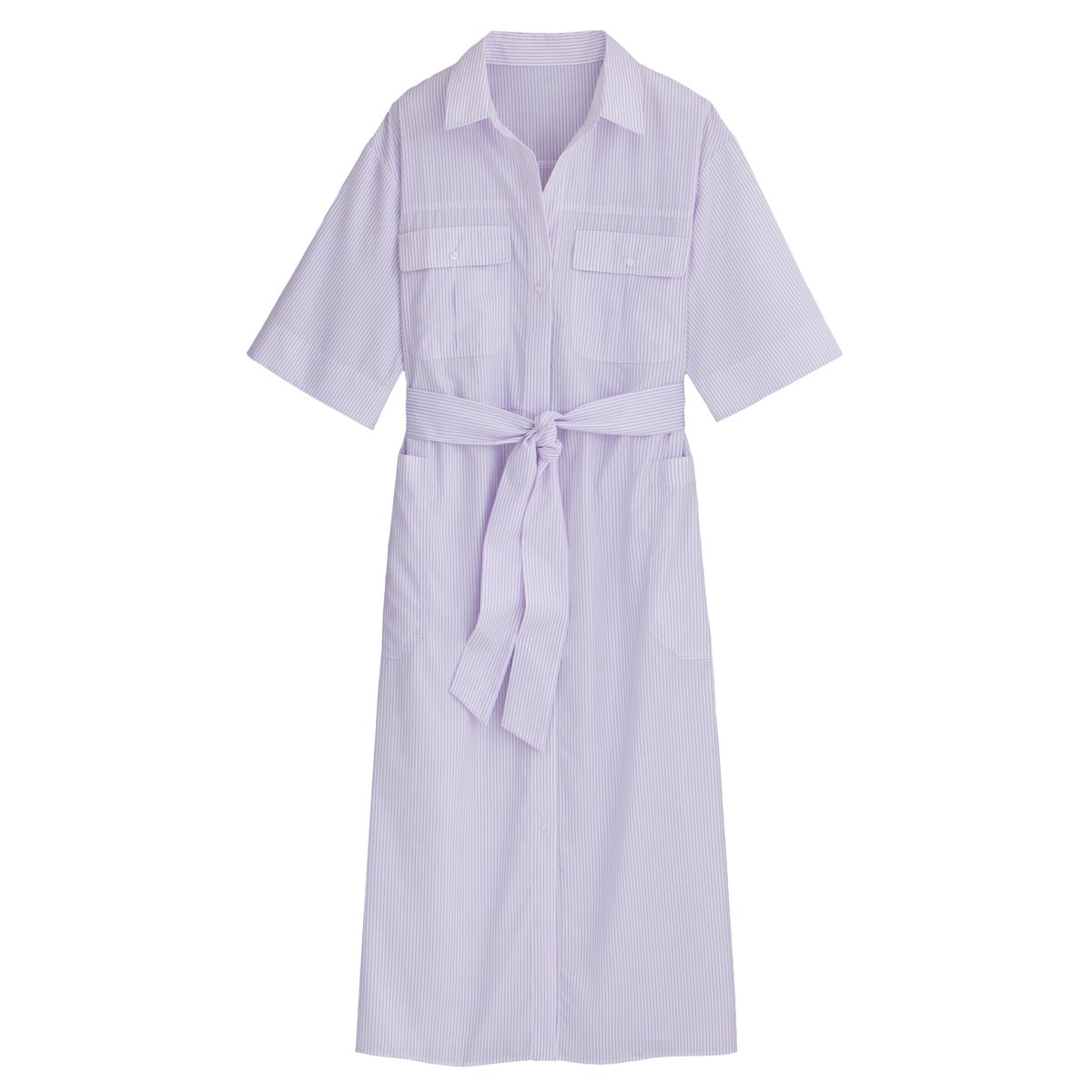 Платье-рубашка La Redoute Длинное в тонкую полоску 40 (FR) - 46 (RUS) фиолетовый, размер 40 (FR) - 46 (RUS) Длинное в тонкую полоску 40 (FR) - 46 (RUS) фиолетовый - фото 5