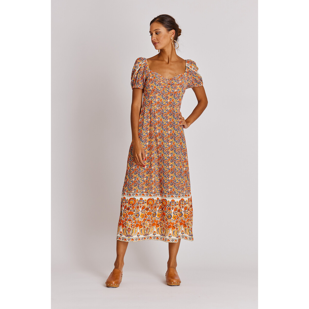 Платье DERHY Длинное Amel с поясом на резинке на спинке M оранжевый, размер M - фото 1