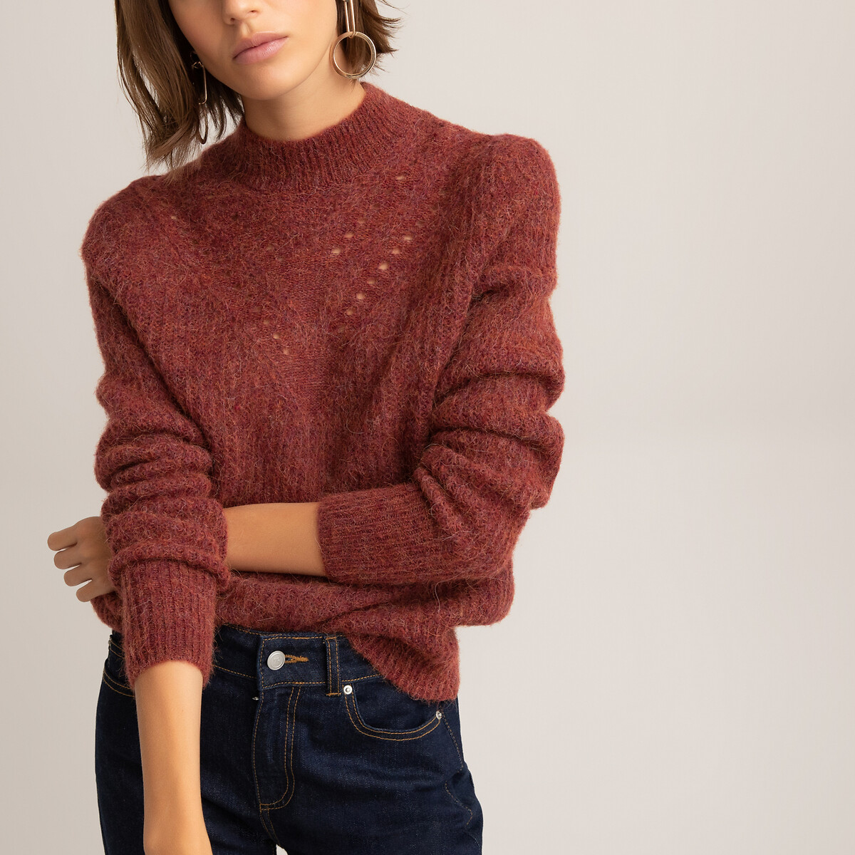 Пуловер LaRedoute С круглым вырезом из плотного трикотажа XL красный, размер XL - фото 1