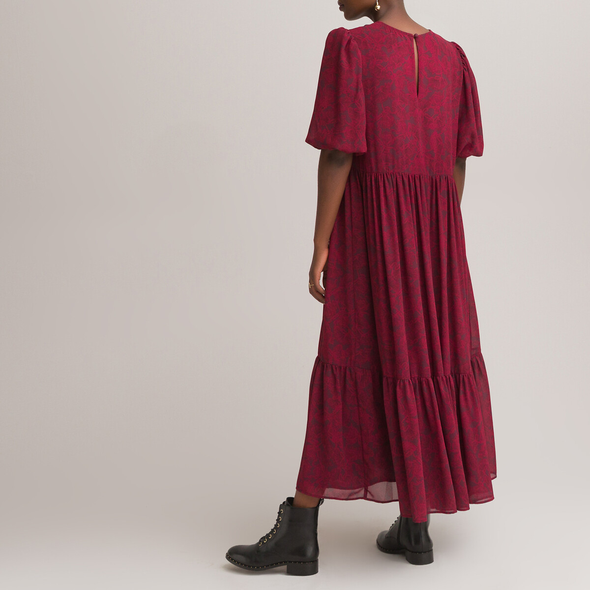 Платье LaRedoute Длинное с воланами круглый вырез короткие рукава 46 красный, размер 46 - фото 4