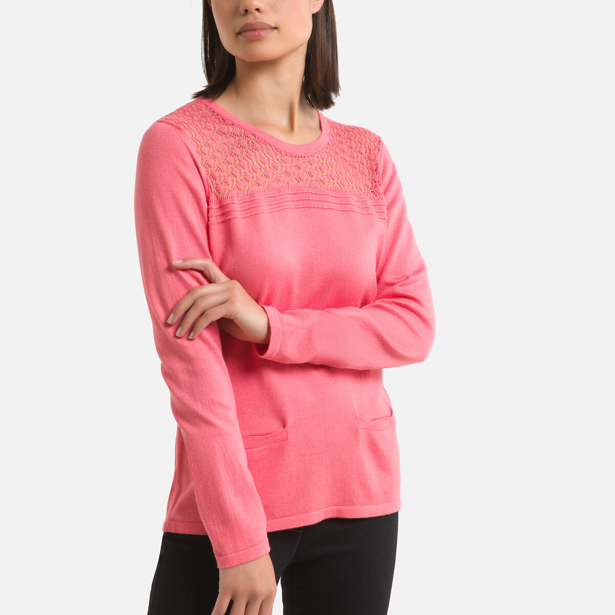 Пуловер Оригинальный с круглым вырезом из тонкого трикотажа 38/40 (FR) - 44/46 (RUS) розовый
