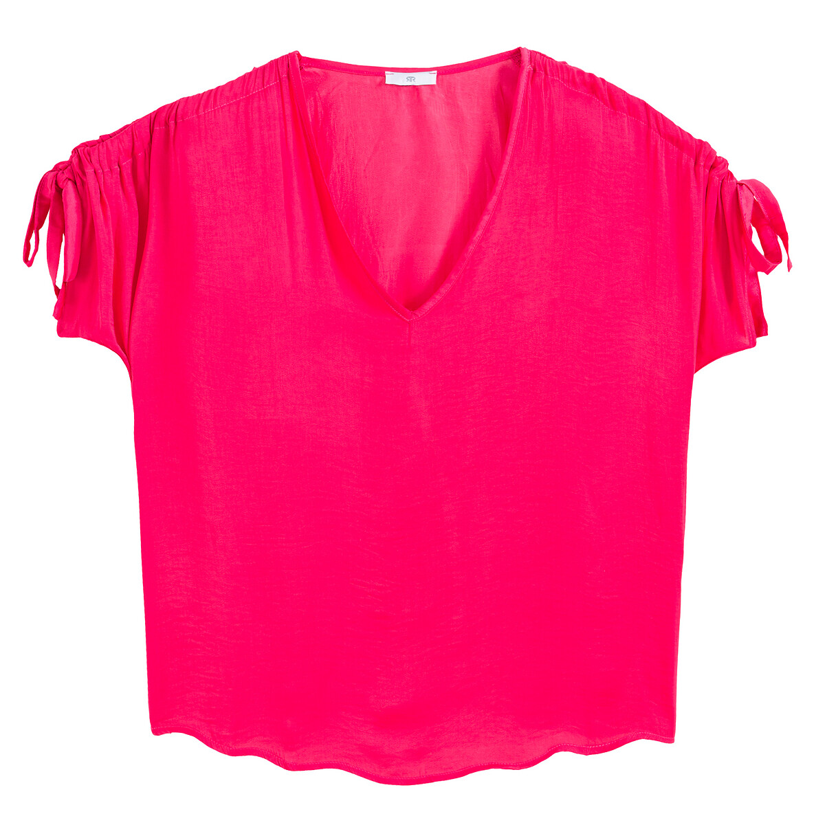 Блузка с V-образным вырезом короткие рукава со сборками 38 (FR) - 44 (RUS) розовый блузка с v образным вырезом короткие рукава с напуском 34 fr 40 rus красный