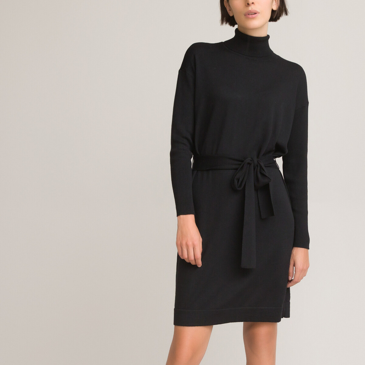 Платье-пуловер LaRedoute Длинный воротник и рукава XL черный, размер XL - фото 1