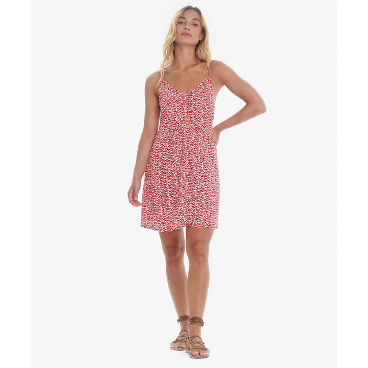 Платье LaRedoute Короткое с рисунком на тонких бретелях XS розовый, размер XS - фото 1