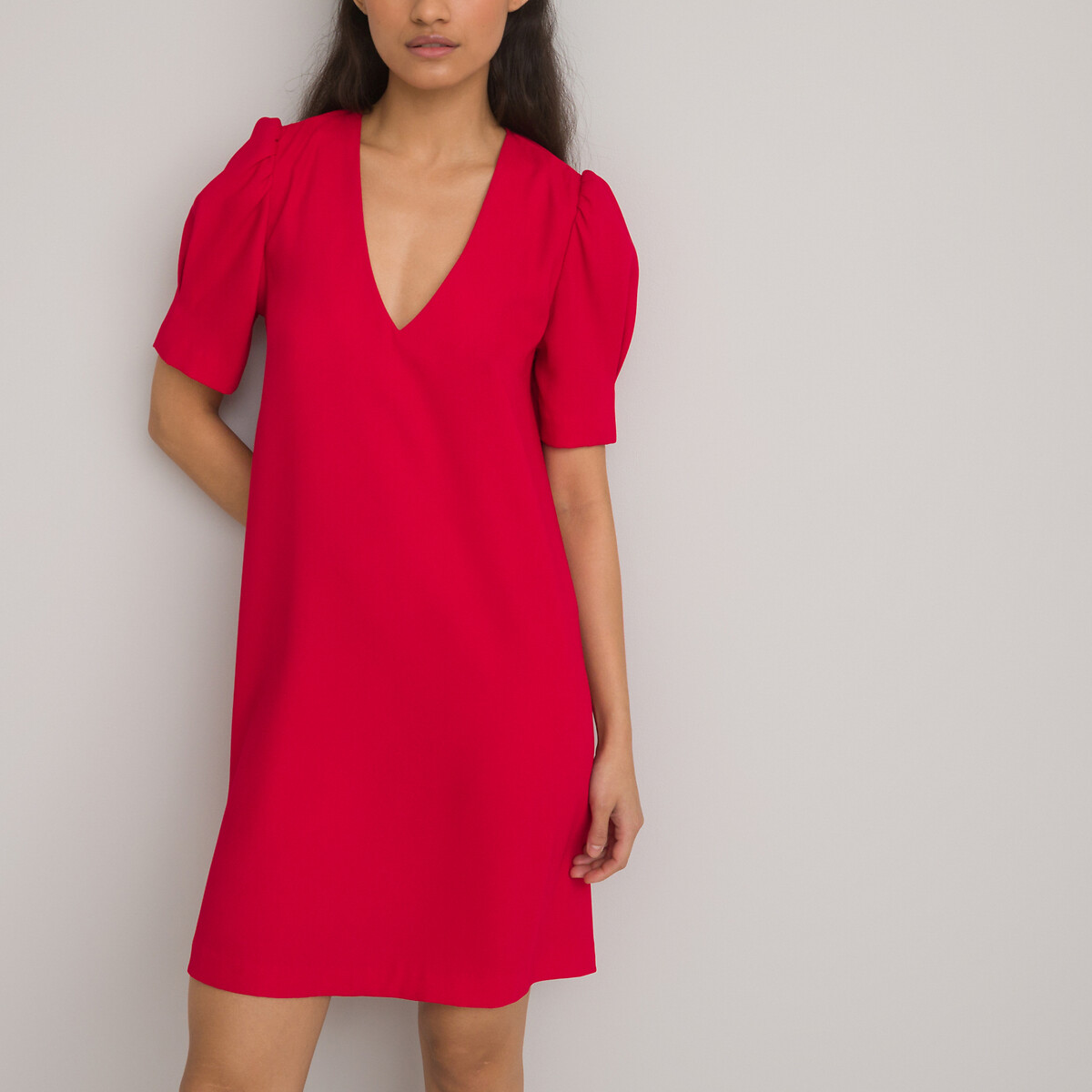 Платье Короткое с V-образным вырезом короткие рукава 52 красный LaRedoute, размер 52 - фото 1