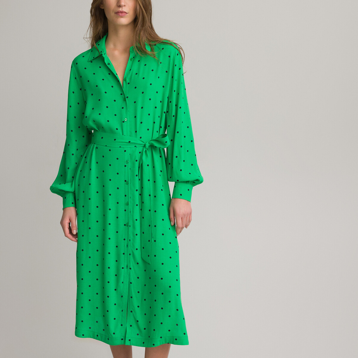 Платье-рубашка Длинное длинные рукава с напуском 40 зеленый LaRedoute, размер 40 - фото 2