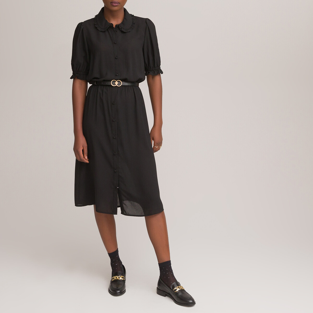 Платье-рубашка LaRedoute С отложным воротником 42 черный, размер 42 - фото 1