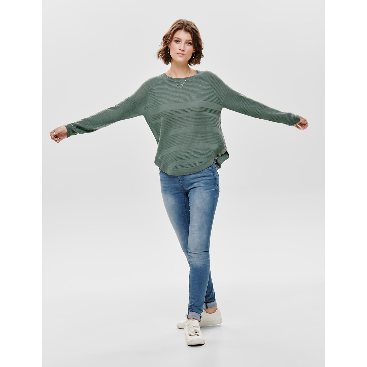 Пуловер Из тонкого трикотажа присборенный снизу S зеленый LaRedoute, размер S - фото 3