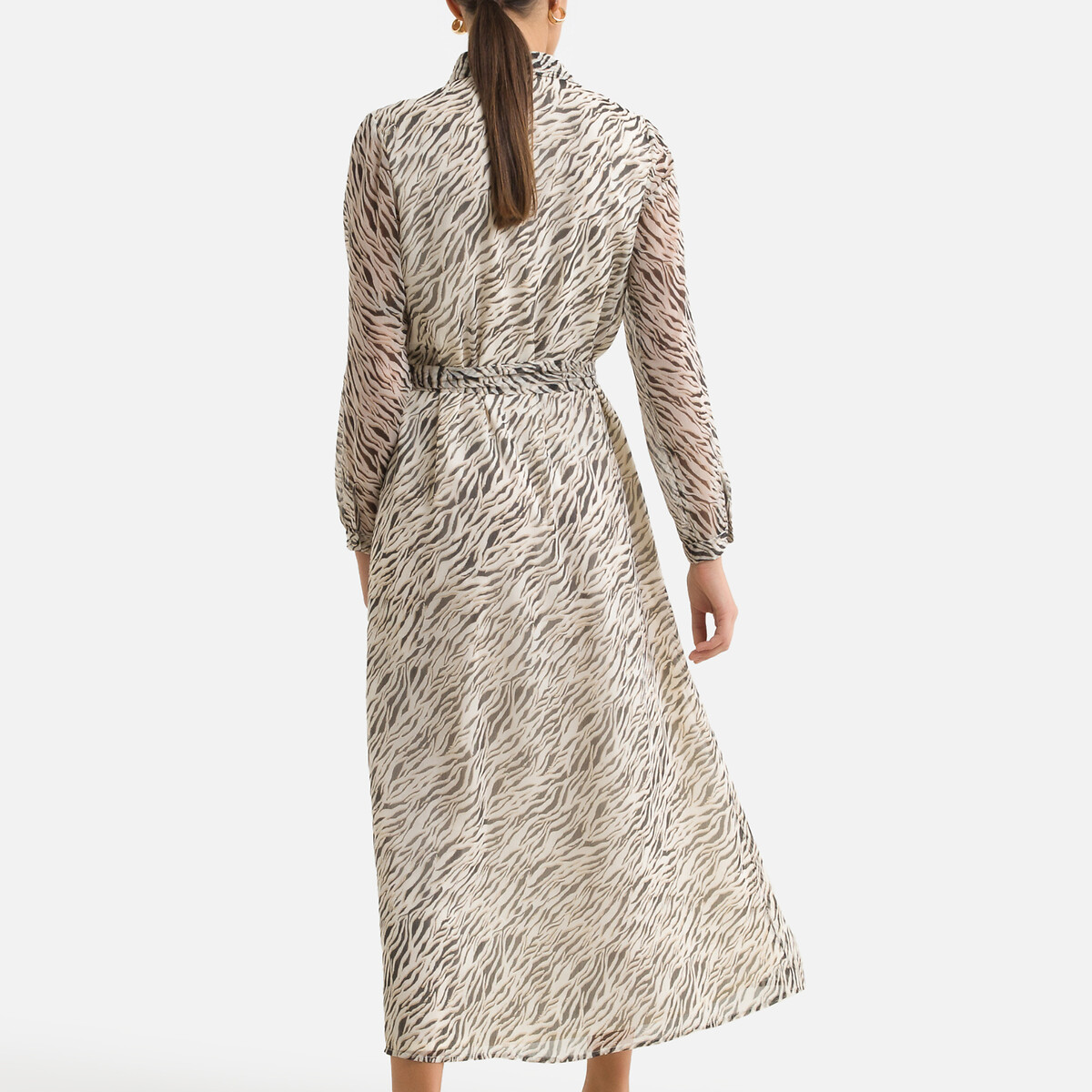 Платье-рубашка LaRedoute Прямое с принтом зебра длина 34 S бежевый, размер S - фото 4
