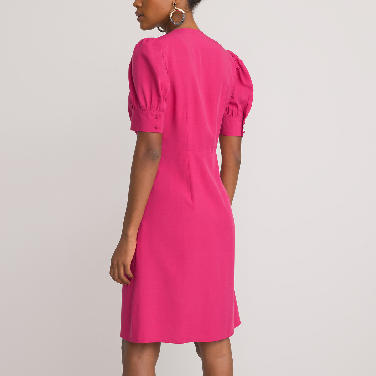 Платье LA REDOUTE COLLECTIONS Короткое с v-образным вырезом и короткими рукавами 44 розовый, размер 44 - фото 4