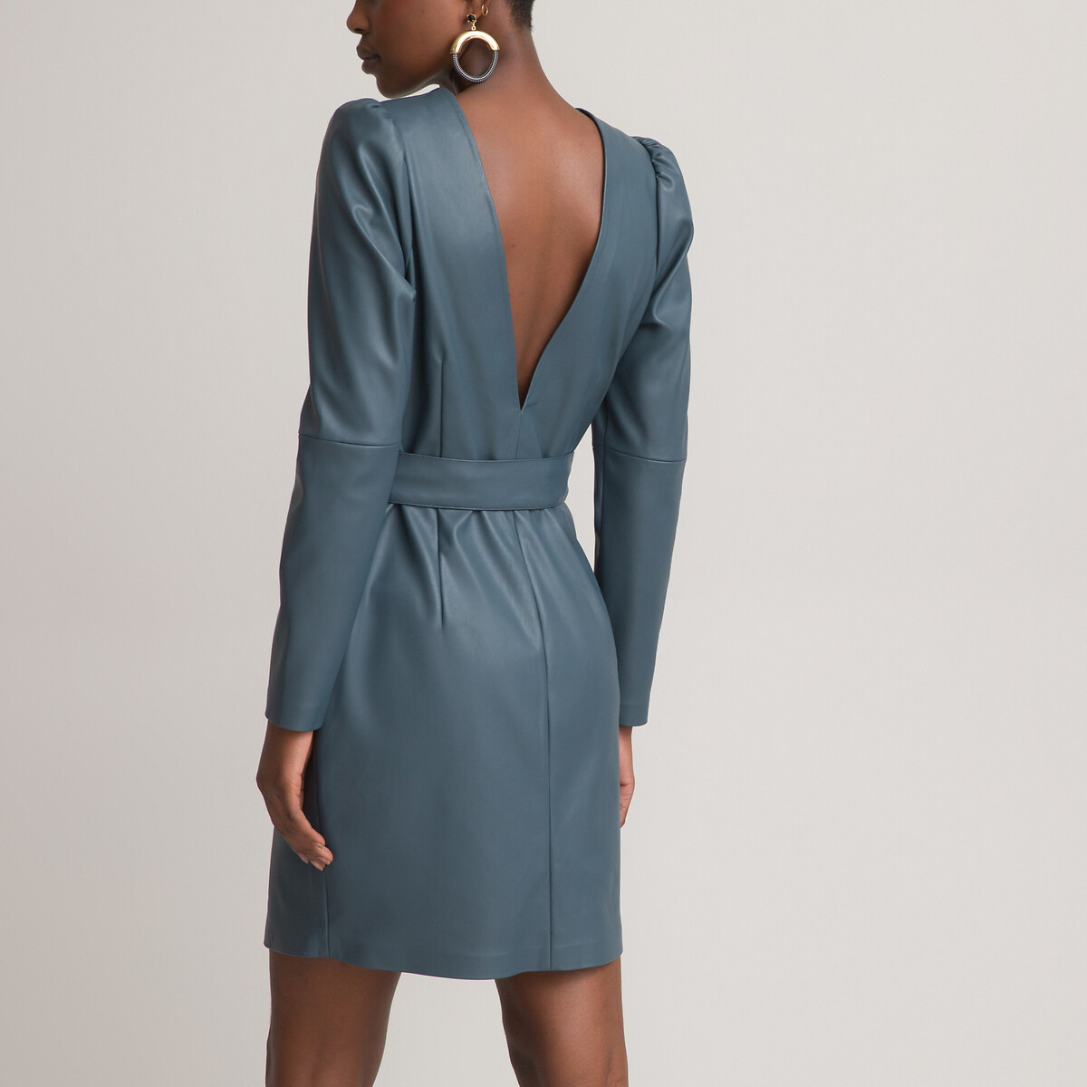 Платье С круглым вырезом и длинными рукавами из искусственной кожи 50 синий