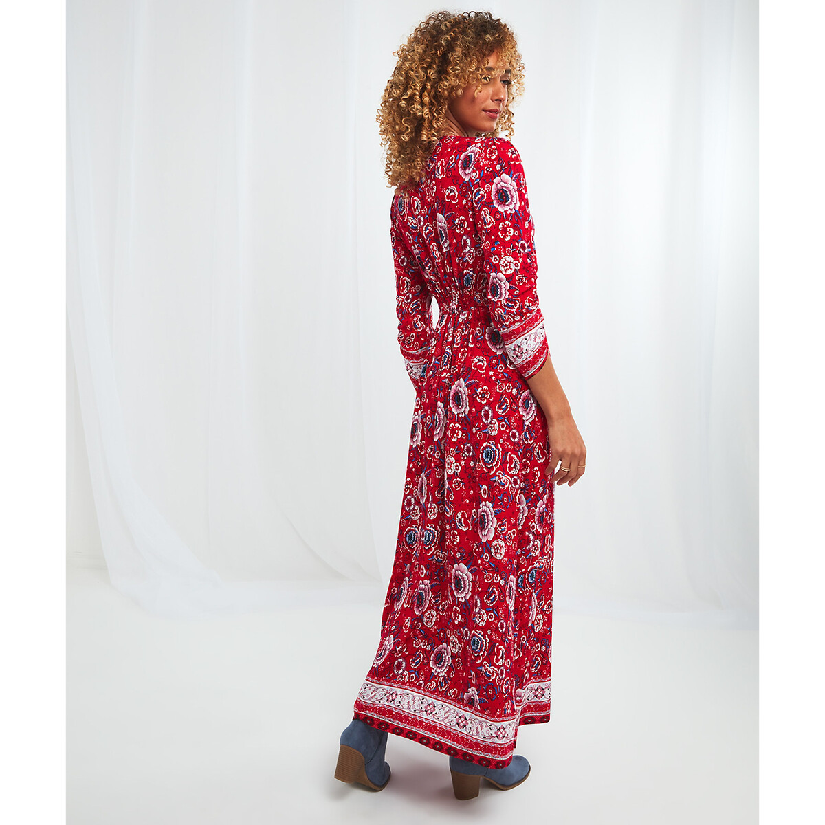 Платье JOE BROWNS Длинное с принтом и рукавами 34 48 красный, размер 48 - фото 2